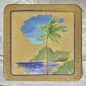 Set of 8 Drink Coasters On The Beach Sur La Plage 4 Designs Palm Tree Birds